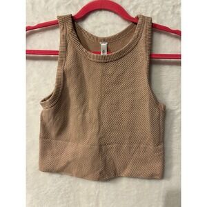 Nikibiki Ribbed Seamless Crop Tank Top Tan High Neck Athleisure Womens One Size